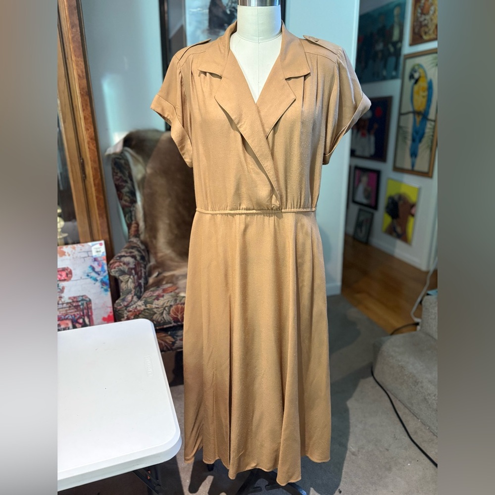 Chic Vintage Stuart Alan Petites Tan 80s Safari Style Dress
